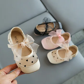 2023 Новые Сандалии для девочек, Сетчатая обувь для детей, Кожаная обувь С вырезами, Обувь Принцессы с бабочкой, Дышащая Детская обувь для малышей