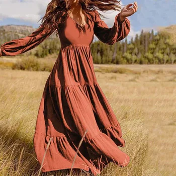Женское Весенне-осеннее Элегантное платье с длинным рукавом, Осеннее Дамское Модное Повседневное Свободное однотонное длинное платье, Уличная одежда в Дубайском стиле, Новый прилив