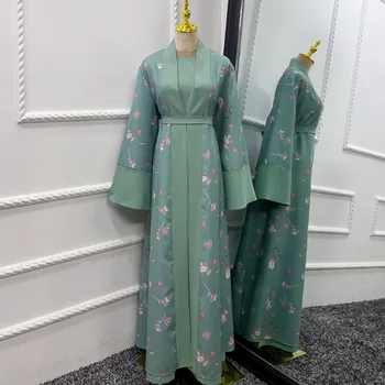 Ближневосточная мода Простой Женский Кардиган с принтом, Халат с длинным рукавом, Мусульманское платье Из Турции, Женское Свободное Элегантное платье Abaya