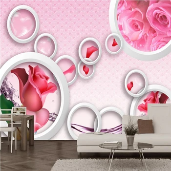 beibehang Обои Фреска Обои 3D 3D Розовый Круг свадебная Комната ТВ настенные обои papel de parede для стен 3 d