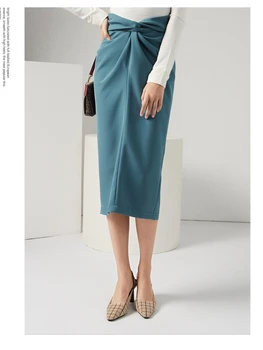 Бесплатная доставка 2022 Новые модные Элегантные женские юбки длиной до колена Карандаш S-2XL С высокой талией Весенне-осенние зеленые юбки OL