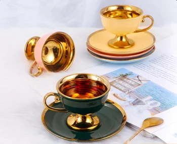 Керамический позолоченный набор кофейных чашек Европейская глазурованная послеобеденная чайная кофейная чашка с блюдцем керамический набор чашек милые чашки набор чашек