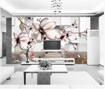 3d обои с цветами на стене, эскиз, иллюстрация цветочной рыбы в воде, домашний декор для спальни, обои для стен в рулонах