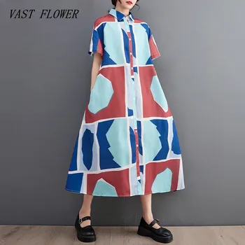 винтажные платья с цветочным узором большого размера с коротким рукавом для женщин, повседневное свободное длинное летнее платье-рубашка, элегантная одежда 2023