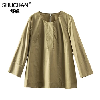 2023 Осенняя блузка из 100% хлопка, Женская блузка свободного кроя с рукавом девять четвертей, Blusas De Verano Mujer, женские топы