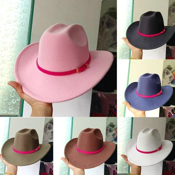 Двойная вогнутая Ковбойская шляпа Новая Розовая шляпа с завитым поясом, Джазовая шляпа, Пляжная шляпа для путешествий на закате, Рыцарская шляпа, Церковное сомбреро