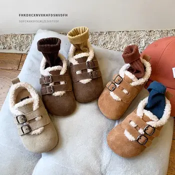 2023 Зимняя Плюшевая Детская обувь Для девочек и мальчиков, Модные ботинки, Хлопковая Утепленная теплая зимняя обувь для маленьких девочек, Ботинки для мальчиков