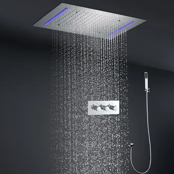 современная Потолочная светодиодная душевая система hm Для ванной комнаты С термостатическими смесителями для душа с подсветкой с дистанционным управлением
