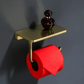 Матовый Золотой Держатель для Рулонной бумаги для ванной Комнаты, Латунная Вешалка для полотенец для мобильного телефона, Полка для туалетных салфеток, Настенный Черный/ Хром