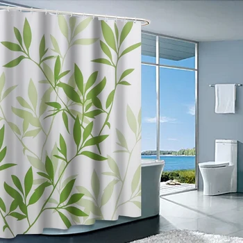 Inyahome Занавеска для душа с ботаническими зелеными листьями, декоративное растение, ткань для занавески для ванны, декоративные аксессуары для ванной комнаты