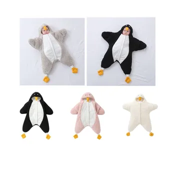 Детские спальные мешки в форме Пингвина, Зимняя теплая Детская Пеленальная обертка, Пеленальная коляска, Комбинезон, Обертывание, Одеяло для малышей, Спальные мешки