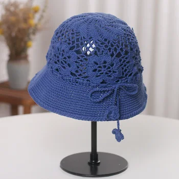 2022 Весенне-летние женские вязаные шляпы с вырезами Ручной работы, винтажная универсальная рыбацкая шляпа, универсальная корейская шляпа от солнца