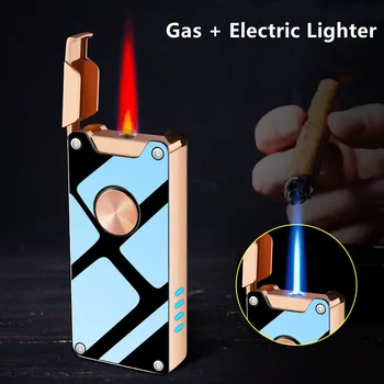 Новая сенсорная металлическая Уличная Ветрозащитная Электрическая USB-зажигалка Turbo Torch Jet со светодиодным дисплеем мощности, Зажигалка для сигар, мужской подарок