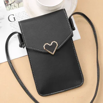 Новая сумка для мобильного телефона, кошелек для монет, женская маленькая сумка в форме сердца с диагональю сенсорного экрана, ретро сумка для мобильного телефона