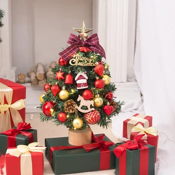 Рождественская елка 45 см с легкими рождественскими украшениями 2023, Искусственный Мини-декор для рабочего стола, Рождественские украшения для стола на Новый год