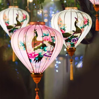 Ретро Винтажные шелковые фонарики середины осени, Японский Китайский Вьетнамский фонарь с цветочным узором, фонарь для фестивальной вечеринки на открытом воздухе