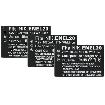 3 шт. Для камеры NIKON EN-EL20 Аккумулятор 1020 мАч EN EL20 ENEL20 Литий-ионный J1 J2 J3 S1 AW1 Coolpix A PM006 Bateria