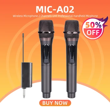 MIC-A02 Беспроводной Микрофон 2 Канала UHF Профессиональный Ручной Микрофон Для Сценической Вечеринки Караоке Церковного Шоу Встречи Школы