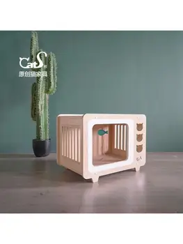 Маленькая Мебель для кошек в стиле Ретро, подходящий по цвету Деревянный кошачий домик, наполнитель для кошек, игрушка для кошек