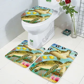 Забавная морская черепаха, набор из трех предметов, Коврик для ванной Комнаты с 3D принтом, Крышка для унитаза, Набор ковриков для ванной 02