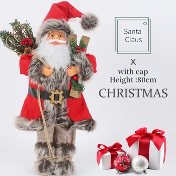 80 см Большой Санта-Клаус, Стоящий Санта 2023, Новогодний Подарок, Плюшевая Игрушка, Веселое Рождественское Украшение для Украшения Домашнего Окна