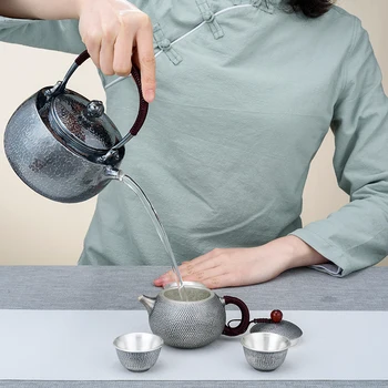 Стерлинговое серебро 999 серебряный чайник ручной работы цельный ретро толстый бытовой чайный реквизит чайник из стерлингового серебра