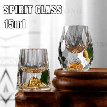 Copa de cristal de lujo para Sake Shochu, vaso de vidrio de doble fondo, lámina dorada, para té, regalos de alta gama