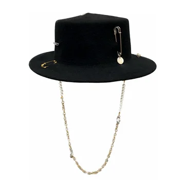 2023, новое поступление, черная шерстяная шапка для женщин, европейская и американская фетровая шляпа, шляпа канотье с пирсингом