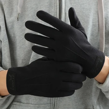 Зимние Теплые Мужские перчатки с сенсорным экраном и бархатом внутри, Замшевые, Модные, простые, Однотонные, Утепленные, для Езды на Велосипеде