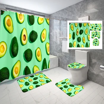 Набор штор для душа с авокадо в милой зеленой фруктовой тематике, 4 предмета, нескользящий коврик для ванной, водонепроницаемая занавеска для душа, чехол для унитаза