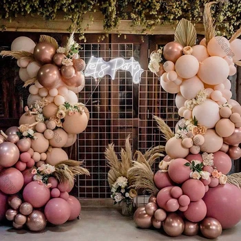 Двойная пыльно-розовая Свадебная арка из воздушных шаров в стиле Бохо, Набор Гирлянд из воздушных шаров для именинницы, Цепочка для украшения вечеринки, Хромированная золотая Невеста