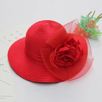 Женская Летняя Фетровая шляпа с широкими полями Для девочек в британском стиле, Модная солнцезащитная кепка с цветочным рисунком, Детская солнцезащитная кепка с козырьком B-8736