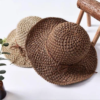Летняя Женская Складная пляжная шляпа от солнца с широкими полями, Соломенная пляжная кепка для дам, элегантные шляпы для отдыха и путешествий