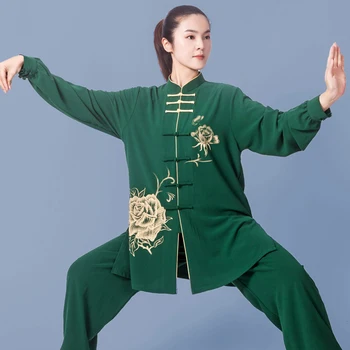 Кунг-Фу Тайцзи Одежда Одежда Для Боевых искусств Тайцзицюань Ушу Униформа Вин Чунь Темно-Зеленый 2022 Китайский Стиль