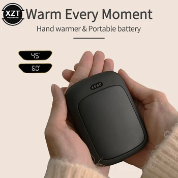 2 в 1, Блок питания для теплых рук, Цифровой дисплей, Контроль температуры, Двустороннее отопление, Зарядка через USB, Мобильный блок питания, Зимний подарок