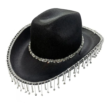 Ковбойская шляпа для девочек, стразы, бахрома, блестящая ковбойская шляпа, милая шляпа для вечеринки в честь дня рождения, аксессуары для костюмов