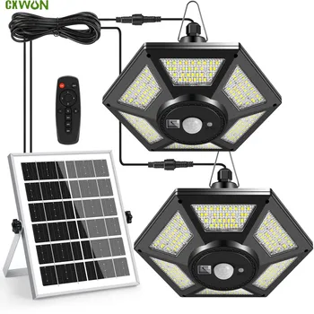 Солнечные подвесные светильники, датчик освещенности на солнечной батарее с двойной головкой, 180LED, солнечные внутренние светильники с дистанционным управлением для гаража, сада, дома