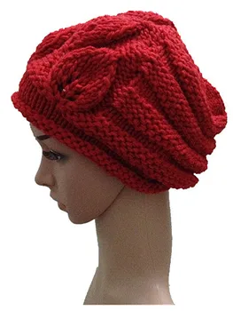 BomHCS Осень-зима, однотонная шапка с цветочным узором, модная вязаная шапка ручной работы, женская теплая шапка