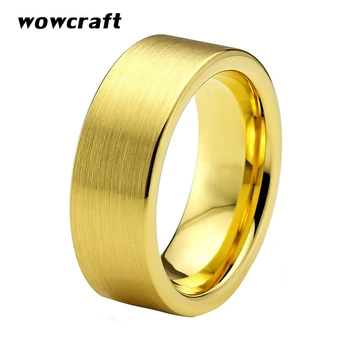 Кольцо из желтого золота с карбидом вольфрама, огранка 8 мм, Мужское Женское обручальное кольцо на годовщину помолвки, матовая отделка, удобная посадка