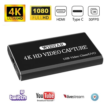 USB-карта Видеозахвата HDMI to Type C USB 1080P Video Grabber Запись HDMI 4K Loopout для Записи ТВ-камеры PS4 в прямом эфире