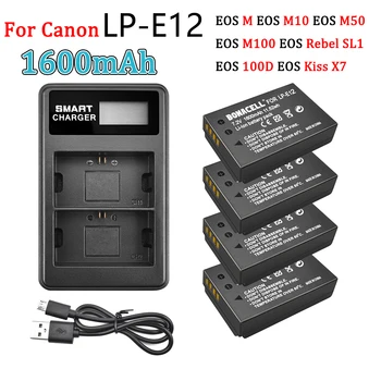 Аккумулятор для камеры LP-E12 LPE12 LPE12 E12 для Canon Rebel SL1 100D Kiss X7 EOS-M EOS M M2 EOS M10 M50 M100 Цифровые Аккумуляторы емкостью 1600 мАч