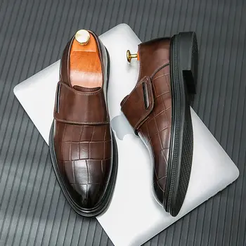 Коричневая Деловая обувь, мужские туфли-Оксфорды, Кожаные брендовые Лоферы, Высококачественные свадебные туфли без застежки, Модельные туфли на мягкой подошве B127