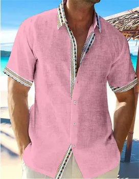 2023 Летняя Новая Модная Мужская Гавайская Пляжная однотонная льняная рубашка с коротким рукавом, Мужской Высококачественный Уличный Мужской Дизайнерский топ