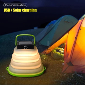 Складной Фонарь для кемпинга со светодиодной подсветкой, работающий на солнечной энергии, Наружный светильник, Перезаряжаемый Фонарь для кемпинга, Солнечный/USB-светильник для палатки с ручкой