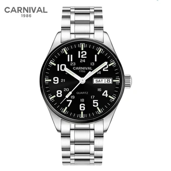 Модные часы бренда Carnival, Мужские Роскошные кварцевые наручные часы, Водонепроницаемые, Светящиеся, Повседневный Календарь, Военные часы Relogio Masculino