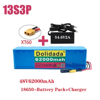 Batterie Lithium-Ion 13S3P 48V 62Ah XT60 DC 54.6V 2A 1000W pour vélo et trottinette électrique avec Bms intégré et chargeur