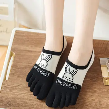 Невидимые женские короткие носки с пятью пальцами и цветочным рисунком, нескользящие носки с кроликом, Женские чулочно-носочные изделия, Носки с пятью пальцами, Носки-лодочки