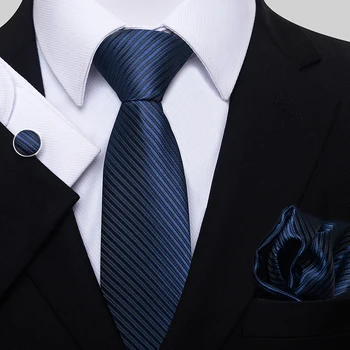 Однотонный синий галстук для мужчин, Жаккардовый подарок к празднику, Галстук, Носовой платок, Набор Запонок, Галстук, Аксессуары для костюма, подходящие для рабочего места