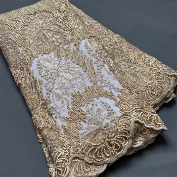 Высококачественная Кружевная Ткань С Золотыми Блестками, Африканская Кружевная ткань С французской вышивкой, Нигерийская ткань Для свадебного платья YXZ038