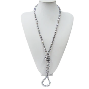 Длинное ожерелье из 100% натурального пресноводного жемчуга-120 см серое жемчужное ожерелье